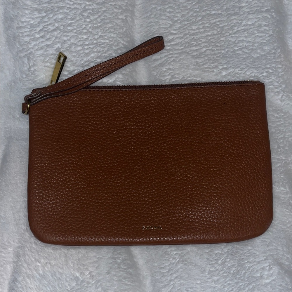 Fossil Tan Leather Wristlet with Gold Accent
